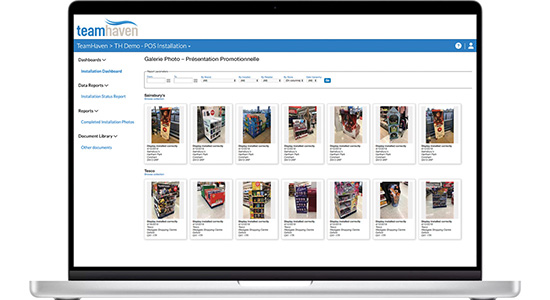 Ordinateur portable affichant une galerie photos sur le site TeamHaven
